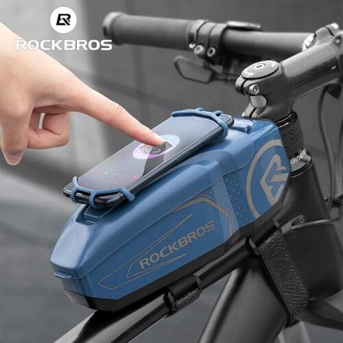 ROCKBROS Rainproof PC Hard Shell Bike Bag With Raincover Top Tube Bicycle Bag for 4-6.5' Front Phone Bag MTB Bike Accessories