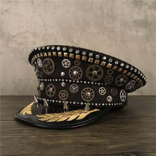 Steampunk Military Hat Germany Officer Visor Cap Gears Spikes Steampunk Hat Army Hat Punk Police Cap Cosplay Hat Size S M L XXL