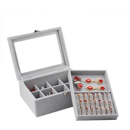 Jewelry Display Carrying Case with Glass Cover Jewelry Box Ring Display Box Tray Holder Storage Box Jewelry Organizer Ring Box