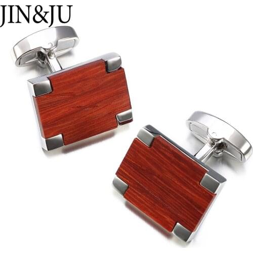 JIN&JU New Low-key Luxury Wood Cufflinks For Mens High Quality Jewelry Square Rosewood Cuff links Men Shirt Cuff Cuff links