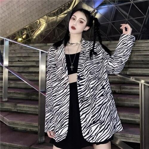 2021 Women Spring Autumn Jacket New Korean Female Student Casual Suit Slim Loose Stripe Solid Coat Long-Sleeved Top Jacket