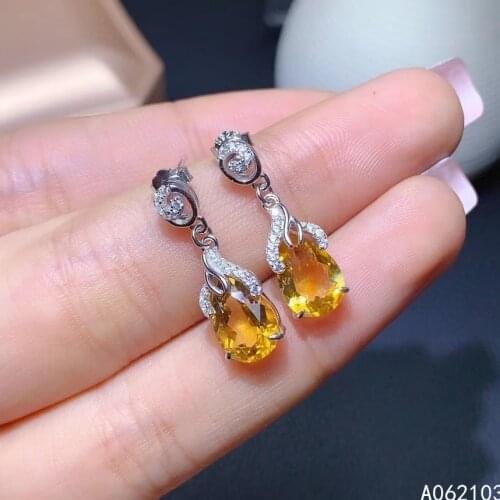 KJJEAXCMY 925 sterling silver inlaid natural Citrine Womens fresh and fashionable water drop Gemstone Earrings support detectio