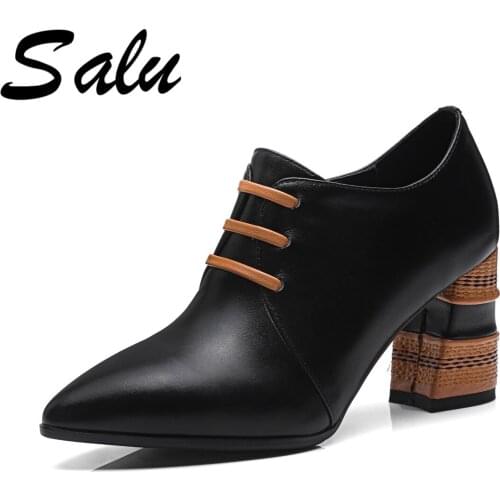 Salu 2020 fashion Woman Shoes Genuine Leather inside high Heels Women Pumps Womens Work shoe Pointed Toe Wedding Shoes