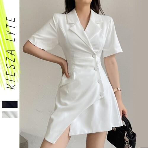 Women White Black Wrap Dress Short Sleeve 2021 Summer New Style Irregular Slim Waist Dresses Fashion Chic Vestidos