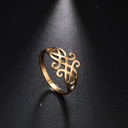 COOLTIME Womens Ring Stainless Steel Filigree Flower Gold Color Party Finger Rings Fashion Jewelry Accessories Gifts for Mom