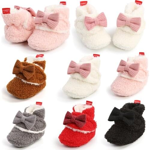 Infant Baby Snow Boots Girls Winter Shoes Solid Color Fleece Lining Warm Anti-slip Toddler Shose First Walkers 0-18M
