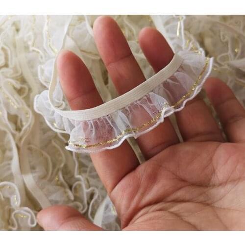 1M Pleated Guipure Gold Lace Ribbon Elastic Lace Fabric Trim 1.5cm Sewing Decorations For Clothes Craft Supplies dentelle X11