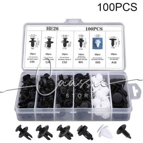 100pcs Mixed Auto Fastener Clip Car Body Push Retainer Pin Rivet Bumper Door Trim Panel Retainer Fastener Kit Car Accessories