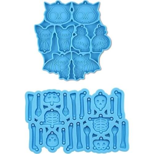 2 Pcs/Set Skull Bat Earrings Resin Mold Ear Drop Dangle Pendant Silicone Mould N2UE