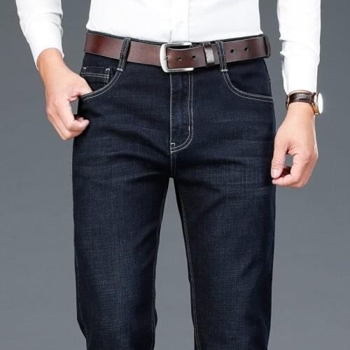 2020 Autumn New Classic Blue Black Mens Business Jeans Fashion Casual Cotton Stretch Denim Straight Pants Male Brand Trousers