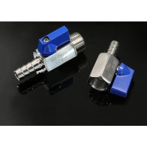 304 Stainless Steel 1/8 1/4 3/8 1/2 BSP x 7/8/10/12mm Hose Barb Mini Sanitary Ball Valve Homemade Pipe Fittings With Blue Hanlde
