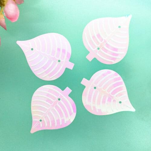 50g/lot White AB Large Leaf Sequins 30*35mm Sewing DIY Christmas Accessories For Crafts Leaves With 2 Holes