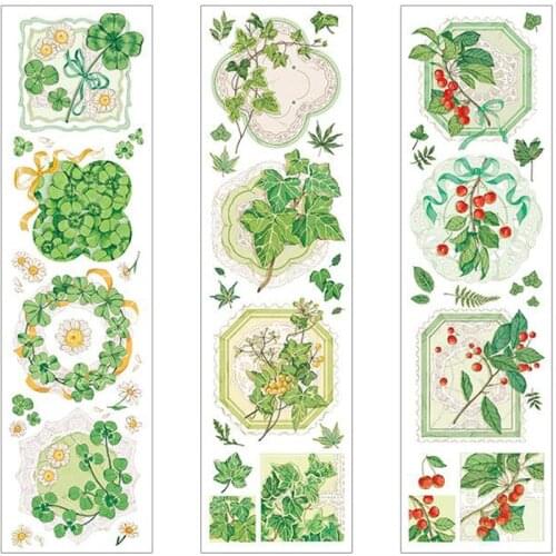 6 Sheets Fresh Green Style Leaf Letters Washi Paper Decorative Stickers Label Stick Decoration