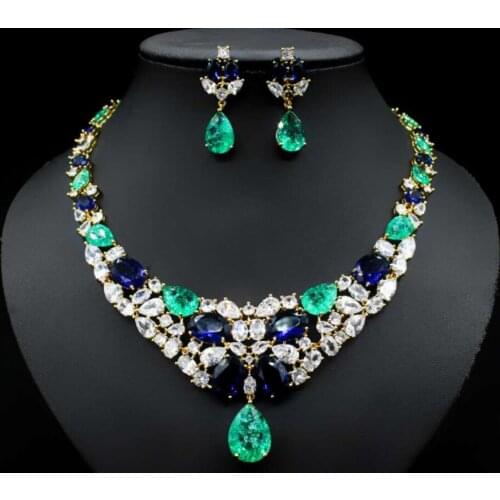 Accking Luxury Trendy Jewelry Sets Green color For Women Cubic Zircon Wedding Bridal Jewelry Sets AFRICAN
