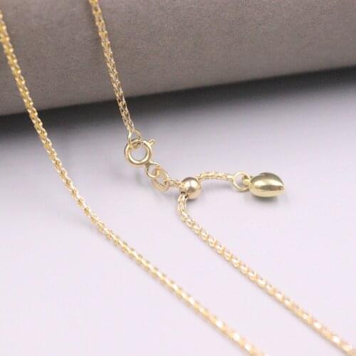 Au750 Real 18K Yellow Gold Chain Neckalce For Women Female 1.4mm Single Wheat Choker Gold Necklace 18''L Gift