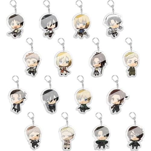 5pcs 10pcs Attack on Titan Eren Jager Mikasa Ackerman Armin Arlert Erwin Smith Rival Ackerman PVC Pendant Keychain Keyring