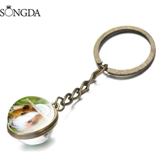 New Guinea Pig Cartoon Pictures Keychain Accessories Animal Spherical Glass Pendant Key Chains Gadgets Men And Women Gifts