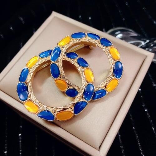 Brand Fashion Jewelry Vintage Oil Enamel Lettered Brooch With Corsage Temperament Dress Accessories