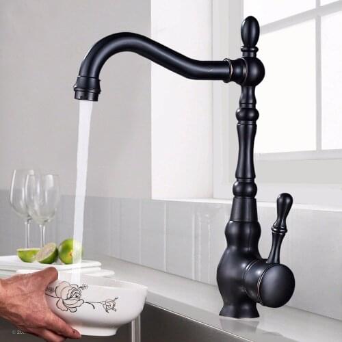 Oil Rubbed Bronze Kitchen Faucet 360 Swivel Bathroom Basin Sink Mixer Tap Single Handle Hole Hot and Cold Water Mixer Taps