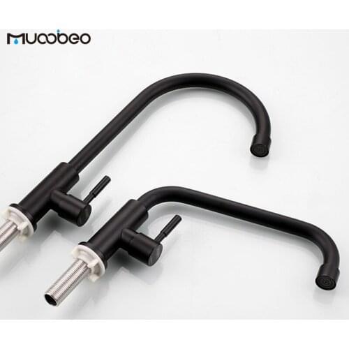 Black Stainless Steel Kitchen Sink Faucet Single Cold Rotation Tap Decked Mounted Faucet