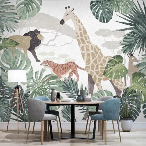 Custom Photo Nordic Tropical Plant Banana Leaf Animal Lion Tiger Giraffe Mural Living Room Bedroom Home Decoration Wall Paper 3D
