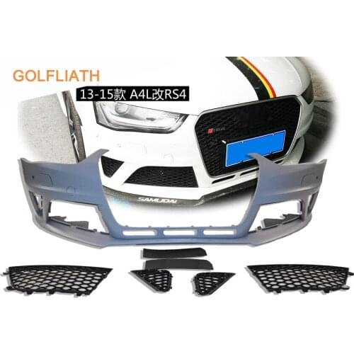 GOLFLIATH RS4 style PP+ABS unpainted front bumper kits Assembly upper grille grills front lip For Audi A4 2013-2015