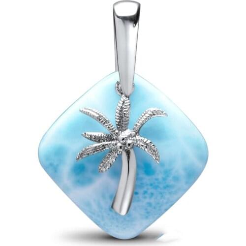 Hot Selling High Quality Natural Larimar Jewelry 925 Sterling Silver Pendant Coconut Tree Charms Larimar Pendant Women Pendant