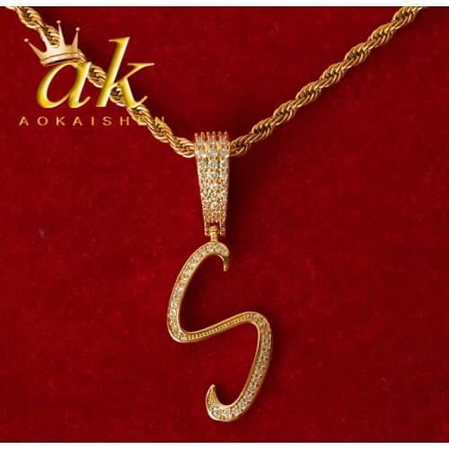 Initial Cursive Letter Jewelry for Women Real Gold Plated Hip Hop