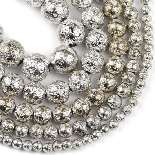 Champagne Rock Volcanic Lava Natural Stone Beads 4/6/8/10/12MM Round Loose Beads For Jewelry Making DIY Bracelet Accessories