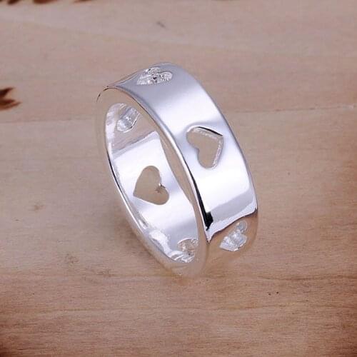R110 Free Shipping Pretty Silver Plated Rings For Women Charm Christmas Gifts 925 jewelry Fashion Hollow Multi Hearts Ring