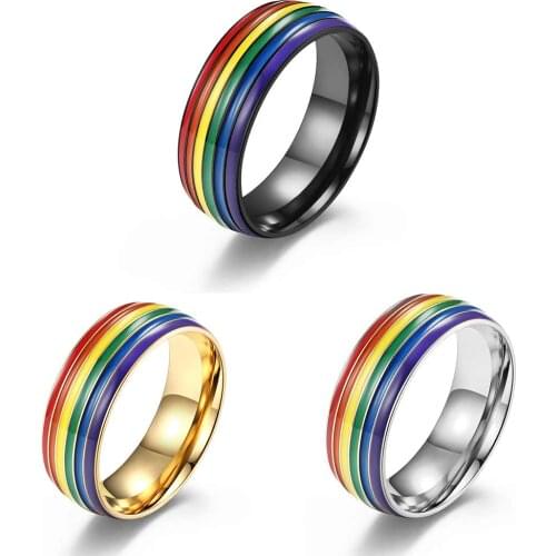 Men Colorful Rainbow Gay Rings 8mm Black Silver Color Stainless Steel Valentines Day Gift Fashion Jewelry Size 7 8 9 10 11 12