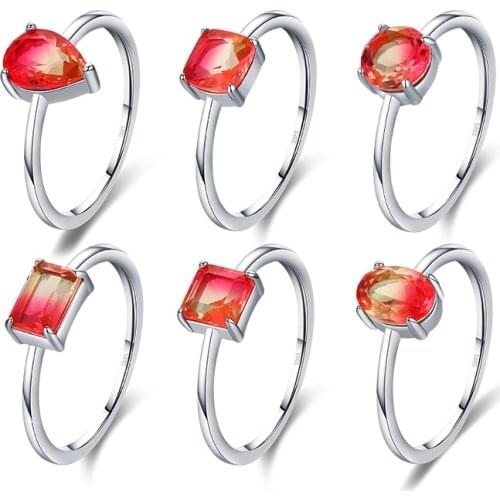 Genuine 925 Sterling Silver Red Zircon Rings for Women Simple Geometric Thin Finger Ring Hypoallergenic Jewelry Gift