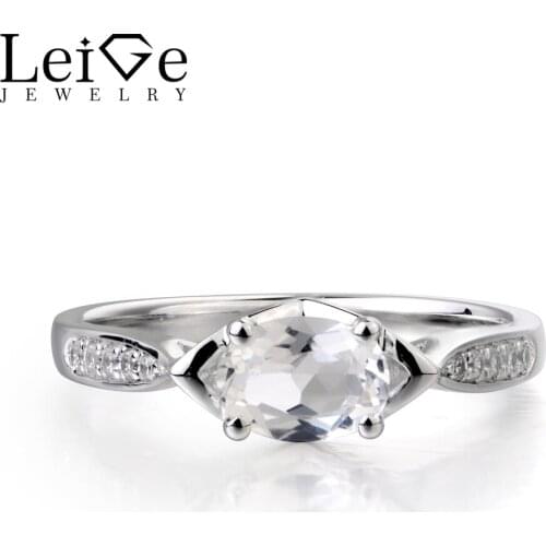 Leige Jewelry Natural White Topaz Ring Anniversary Ring Real Solid 925 Sterling Silver November Birthstone Simple Ring for Women