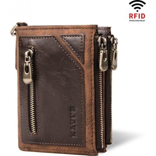 Wallet Mens Leather Mens Wallet Crazy Horse Leather Retro Mens Wallet Multifunctional Rfid Anti-theft Brushed Leather Wallet