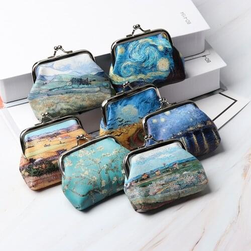Small Wallet Women Mini Printing Coin Purses Hasp Cash Card Handbags Clutch Money Change Bag Famous Van Gogh Oil Printing