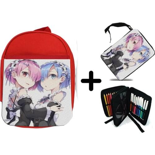 MERCHANDMANIA PACK red backpack and Case RE ZERO RAM REM SUBARU ANIME school material kids personalized offer