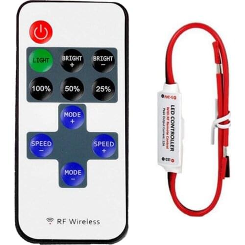 Mini 11Keys RF Wireless Led Remote Controller Single Color Dimmer DC5-24V For 5050 3528 2835 5730 3014 Led Strip