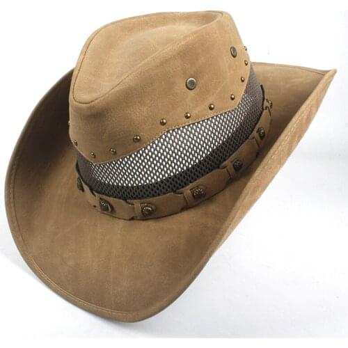 Real Leather Men Cowboy Hat Western Hat For Autumn Gentleman Sombrero Hombre Caps With Mesh Dad Godfather Hats