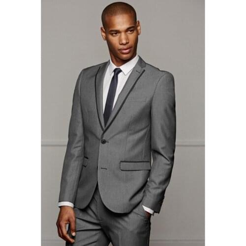 High Quality Gentle-Mens Suit Ternos Masculino 2 Pieces Slim Fit Grey Men Suit Terno Masculino Business Gray Smoking Dress Suit