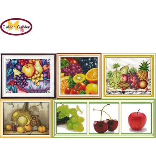 GG Fruit Stamped or Counted Cross Stitch Embroidery Kit 11CT14CT DIY Set Joy Sunday Chinese Cross Stitch Painting for Home Decor