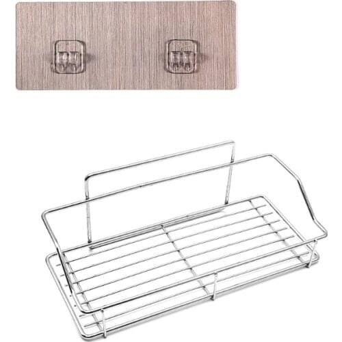 Stainless Steel Shower Organizer Basket Bathroom Shelf Wall Mounted Storage Rack with Suction Cup