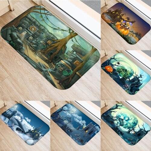 New Halloween Horror Pumpkin/Castle/Tomb Floor Kitchen Mats For Hallway Entrance Doormats Reusable Bathroom Rug Anti-Silp Pad