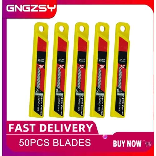 50pcs Art Blades 30 Degree Trimmer Sculpture Office Alloy Steel Replaceable Paper Vinyl Sticker DIY Cutting Utility Knife 5E03