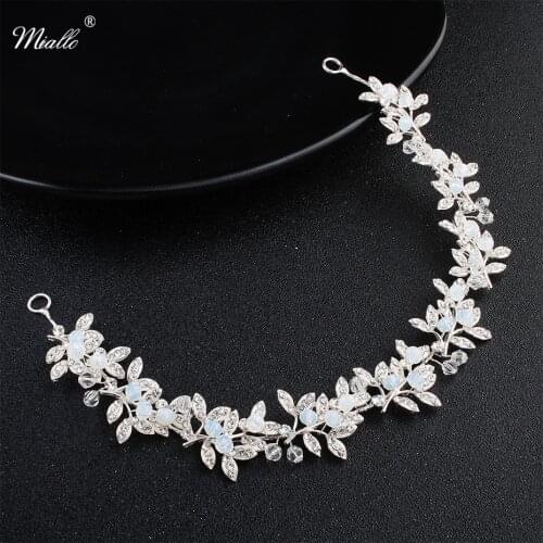 Miallo Wholesale Newest Opal Crystal Leaves Headbands Wedding Hair Accessories Handmade Headpieces Jewelry Women Hair Vine