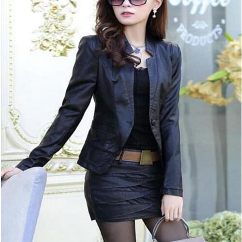 2018 autumn winter leather short style slim fit two pieces fashionable leather skirt show thin leather suit new womens pu suit