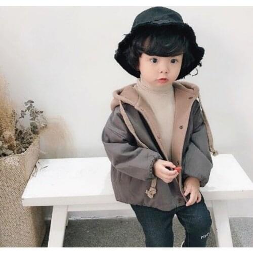 Boys' Coat 2021 Autumn New Patchwork Color Hooded Childrens Casual Simple Korean Autumn Winter Reversible Wear Top