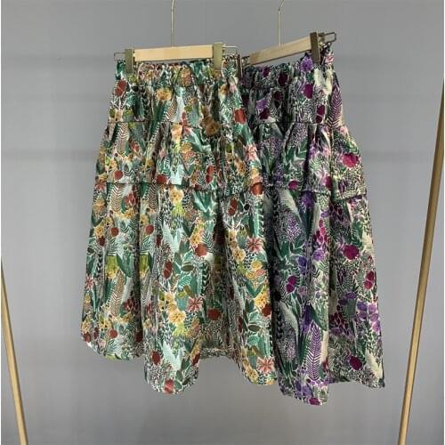 2021 spring Summer retro jazz garden pleated tutu skirt high waist jacquard large skirt mid-length a-line flower bud skirt