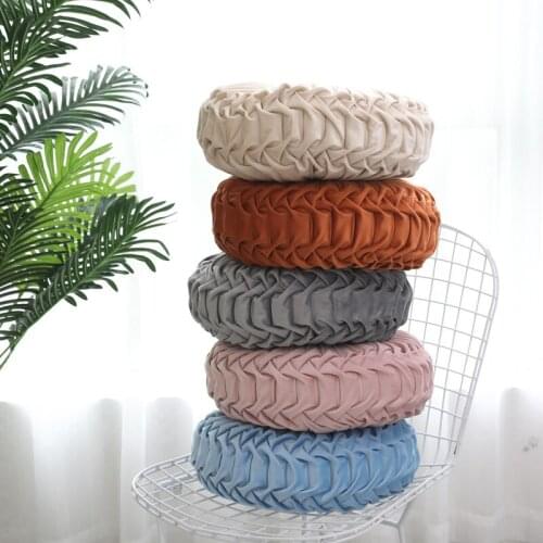 Hot Style Round Pumpkin Throw Pillow Soft Cushion Solid Color Sofa Waist Back Bed Head Pillow Fold Wheel Cushion Sofa Cushion