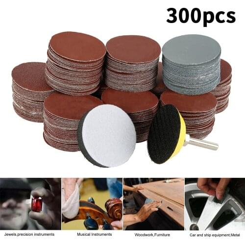 300pcs 50mm 2 Inch Sander Disc Sanding Discs 80-3000 Grit Sanding Paper with Polish Pad+1/4 Inch Shank for Polishing Cleaning