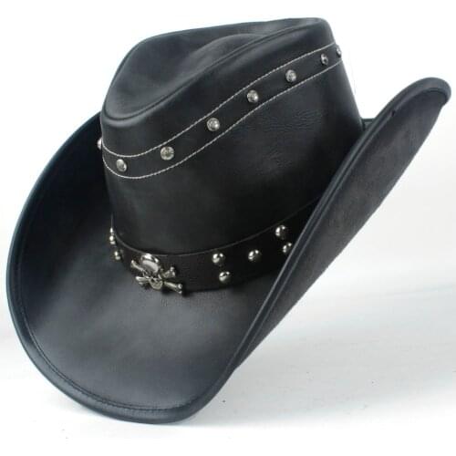 2019 100% Leather Men Women Black Western Cowboy Hat Wide Brim Hat Outdoor Sombrero Hombre Cowgirl Hat